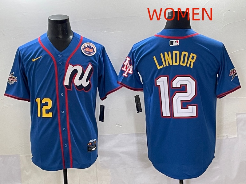 Women  2025 Los Angeles Dodgers #12 Lindor Blue Nike 2025 MLB All Star Jersey style 006->women mlb jersey->Women Jersey